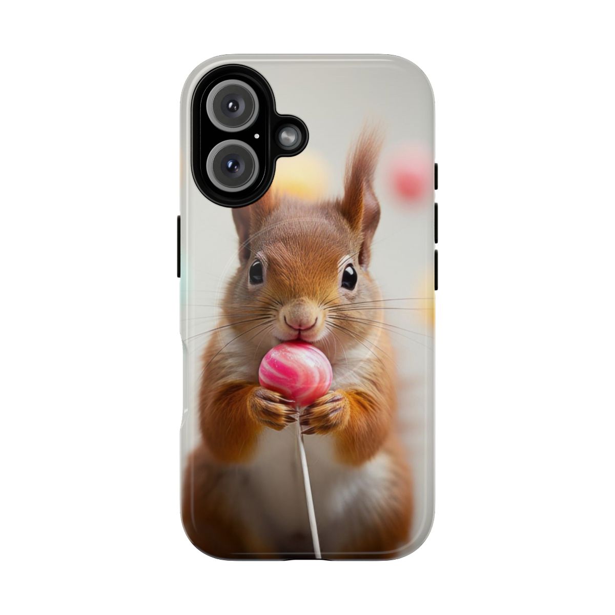 A cute illustration of a squirrel holding a lollipop on a magnetic tough phone case