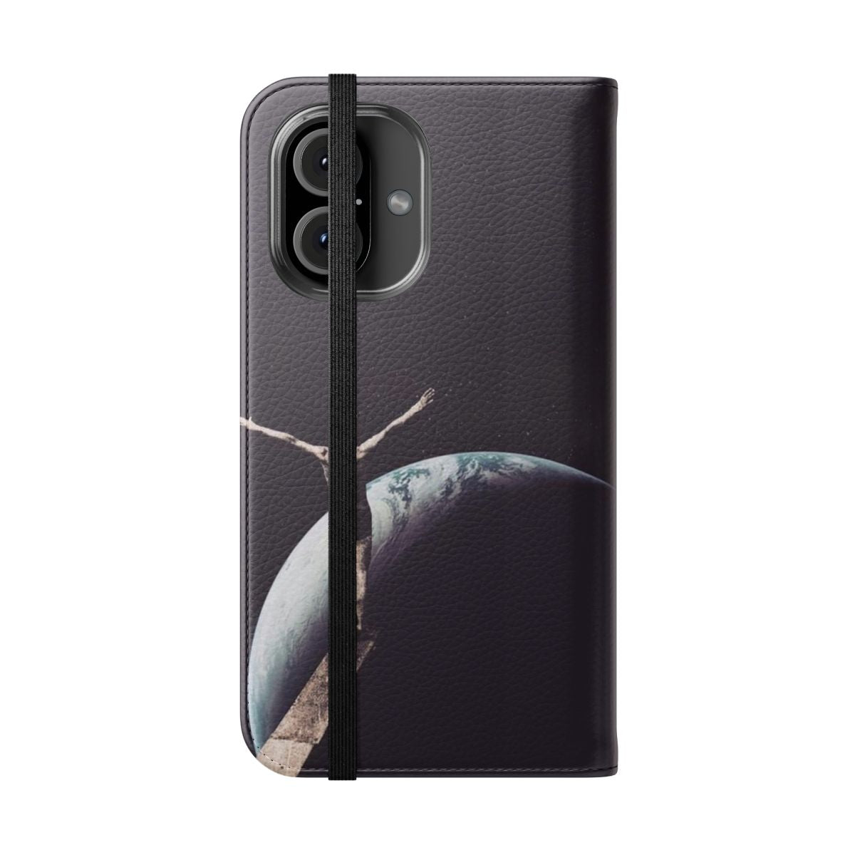 Artistic flip cover phone case with surreal space collage design - Folded Front