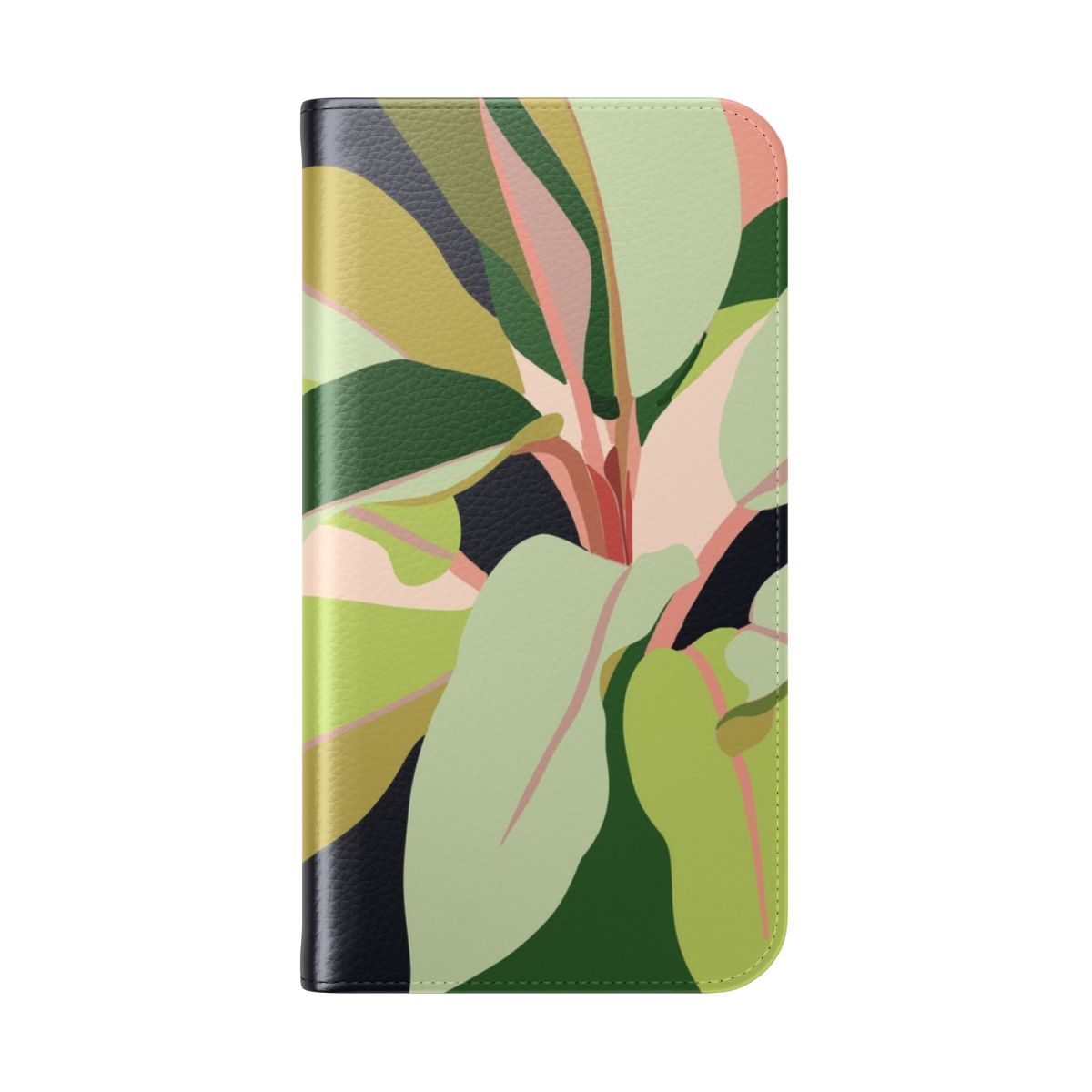 Flip cover phone case featuring a vibrant, nature-inspired botanical illustration. - Folded Back