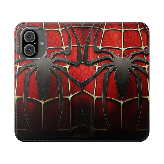 Spider-Chest Flip Cover Phone Case with Spider Web Design