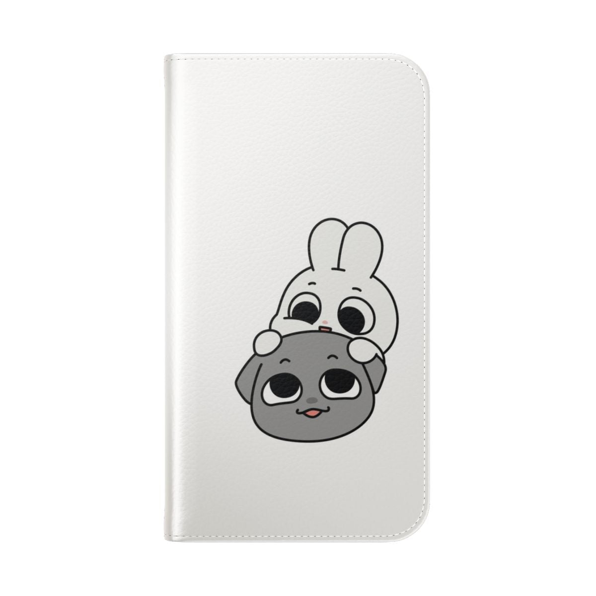 Cute cartoon dog and rabbit couple on a flip cover phone case. - Folded Back