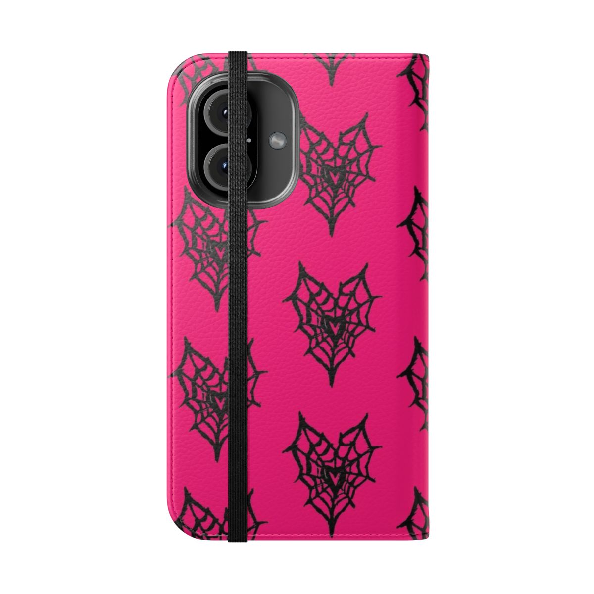 Spiderweb heart themed flip cover phone case - Folded Front