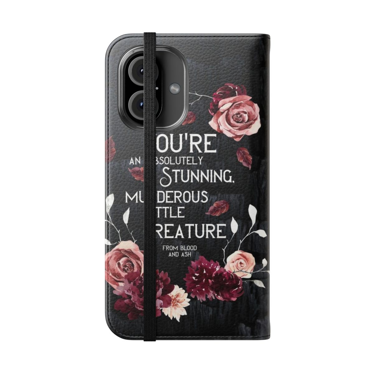 From Blood and Ash-inspired bookish flip cover phone case with quote - Folded Front