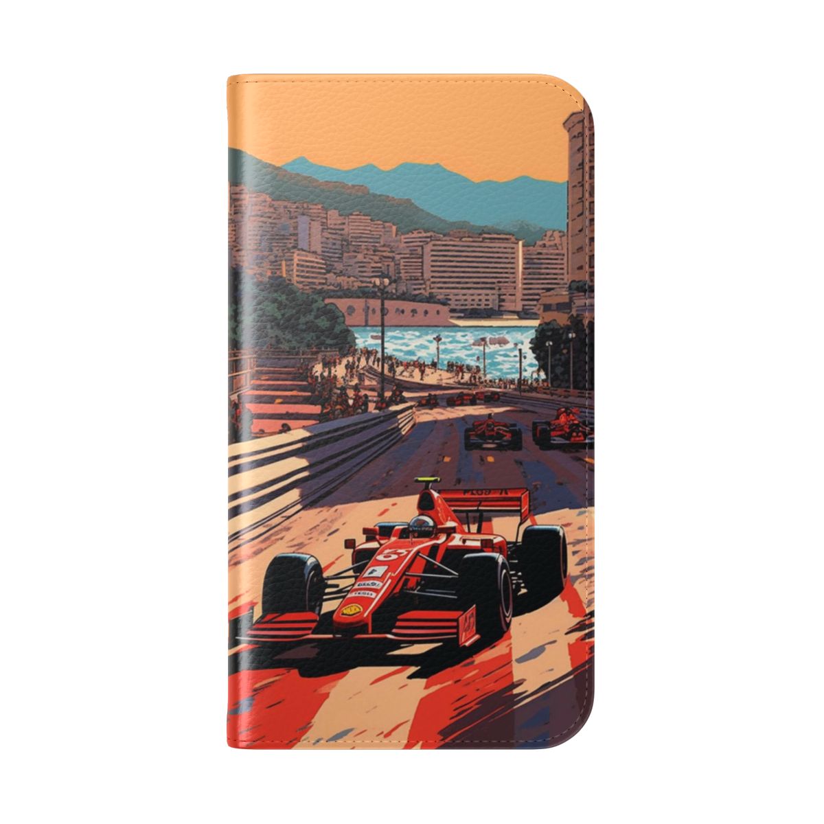 Vintage-style flip phone case featuring the iconic Monaco Grand Prix racing event - Folded Back