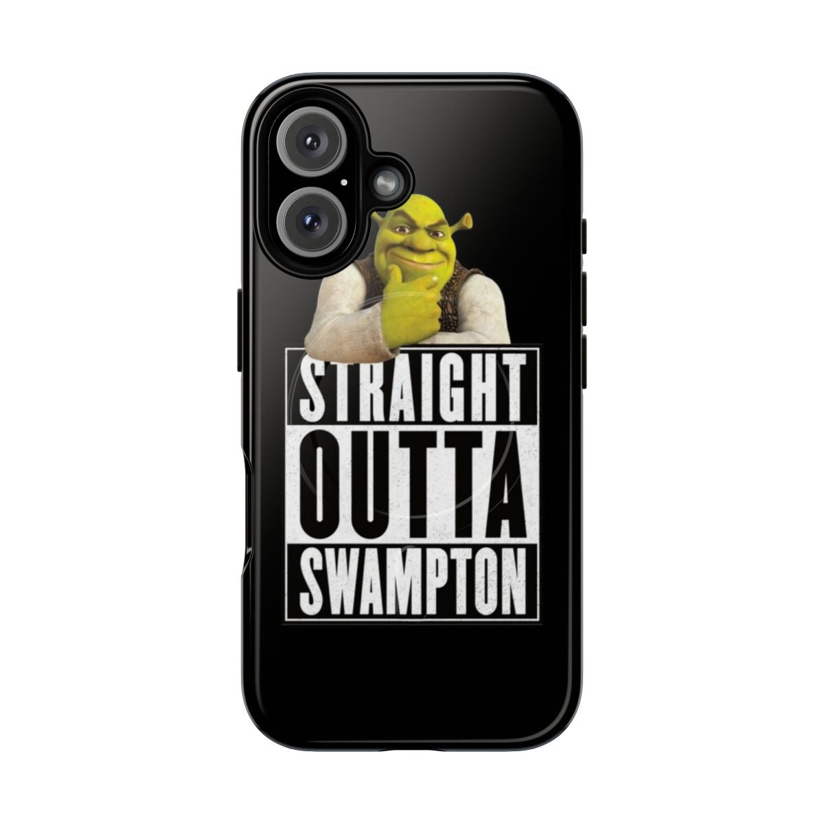 Shrek-inspired magnetic tough phone case with "Straight Outta Swampton" design