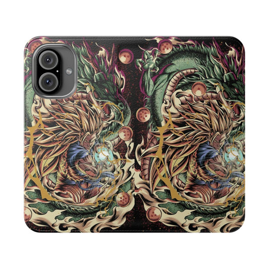 Flip phone case with Goku in super saiyan form from the popular Dragon Ball anime series