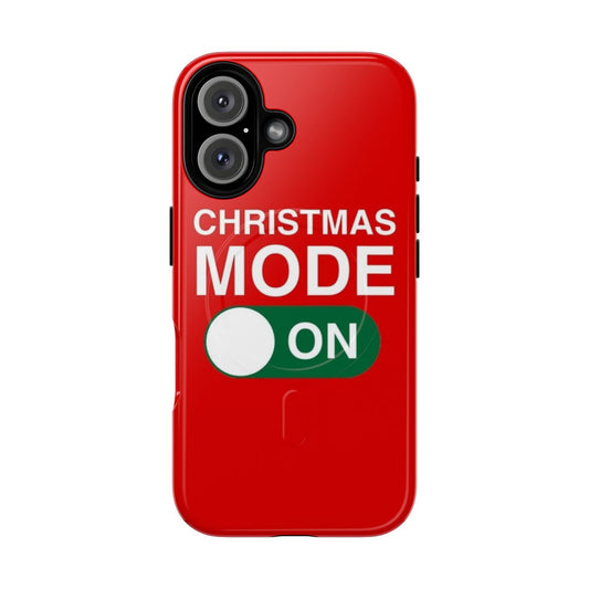 A Christmas-themed magnetic phone case with the text "Christmas Mode: ON"