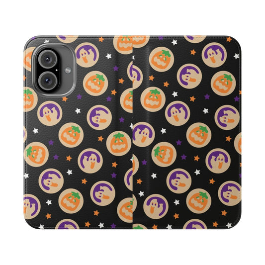 Vintage-style Halloween pumpkin and ghost sugar cookie flip cover phone case