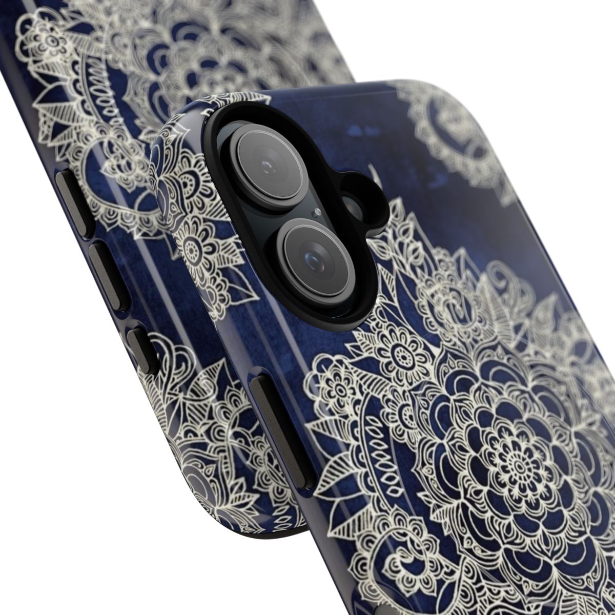 Cream floral Moroccan pattern on deep indigo background phone case - Detail