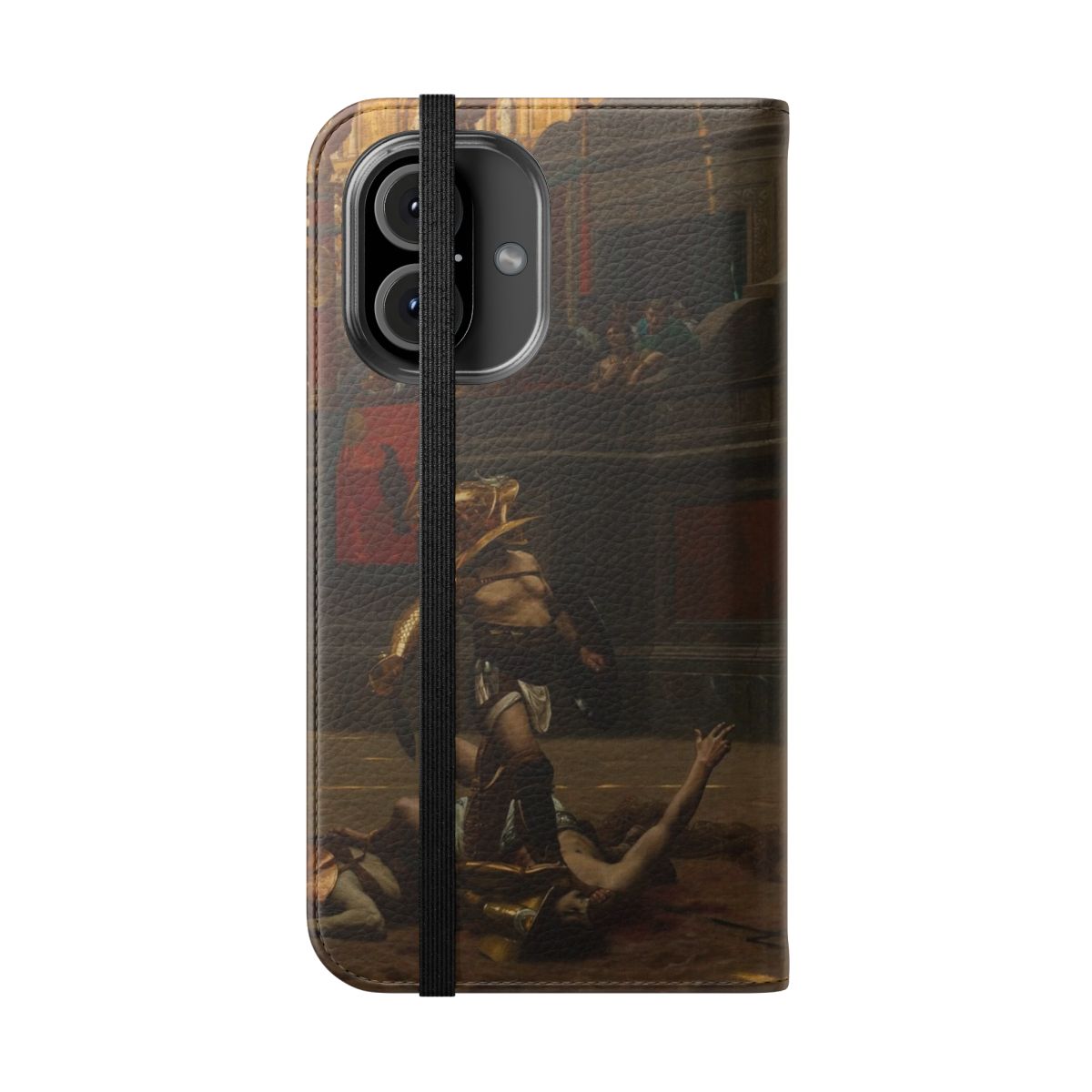 Gladiator-inspired flip phone case with artistic design - Folded Front