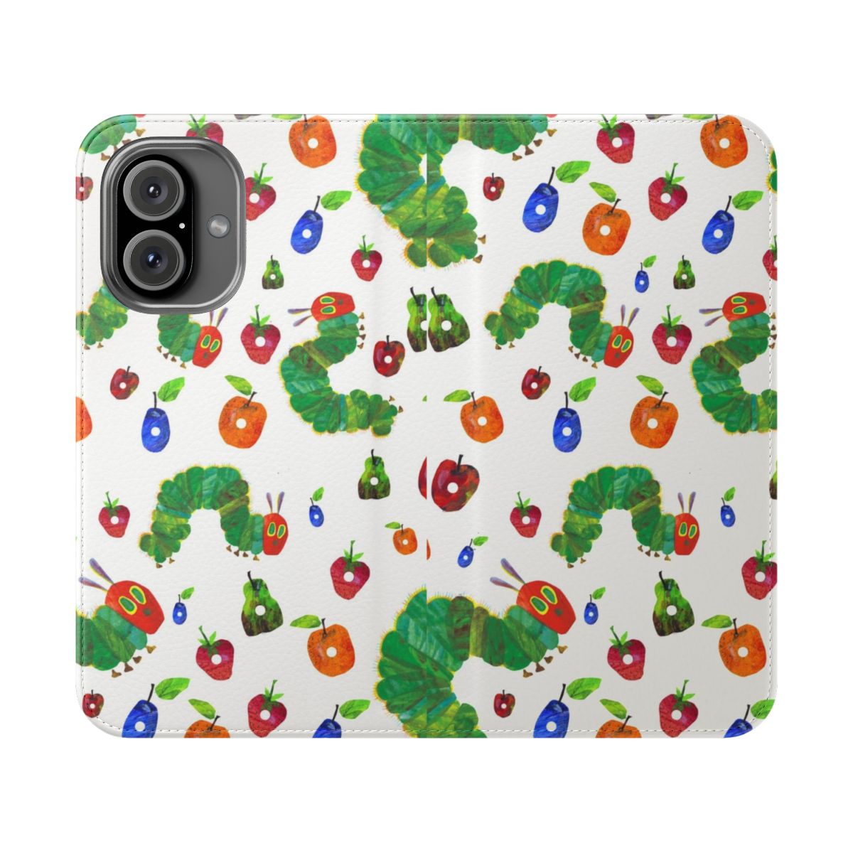 Colorful Hungry Caterpillar inspired flip cover phone case with watercolor and oil painting design