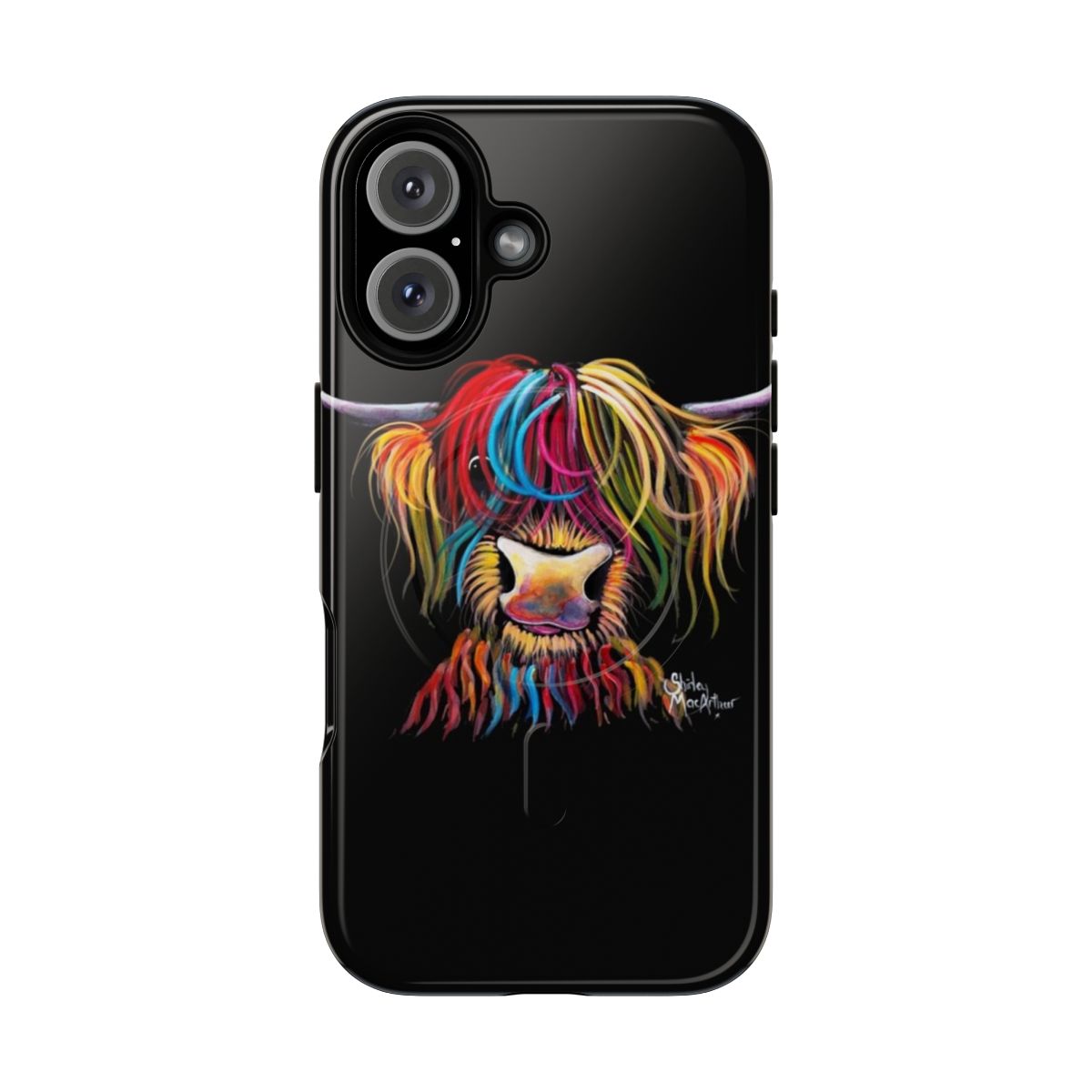 Magnetic tough phone case featuring a painting of a hairy Scottish Highland cow