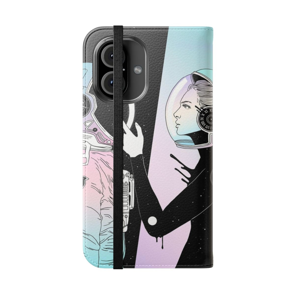 Flip phone case with space, universe, and cosmic design elements - Folded Front