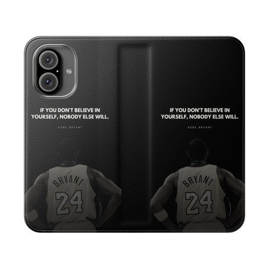 Kobe Bryant motivational quote portrait printed on a flip cover phone case