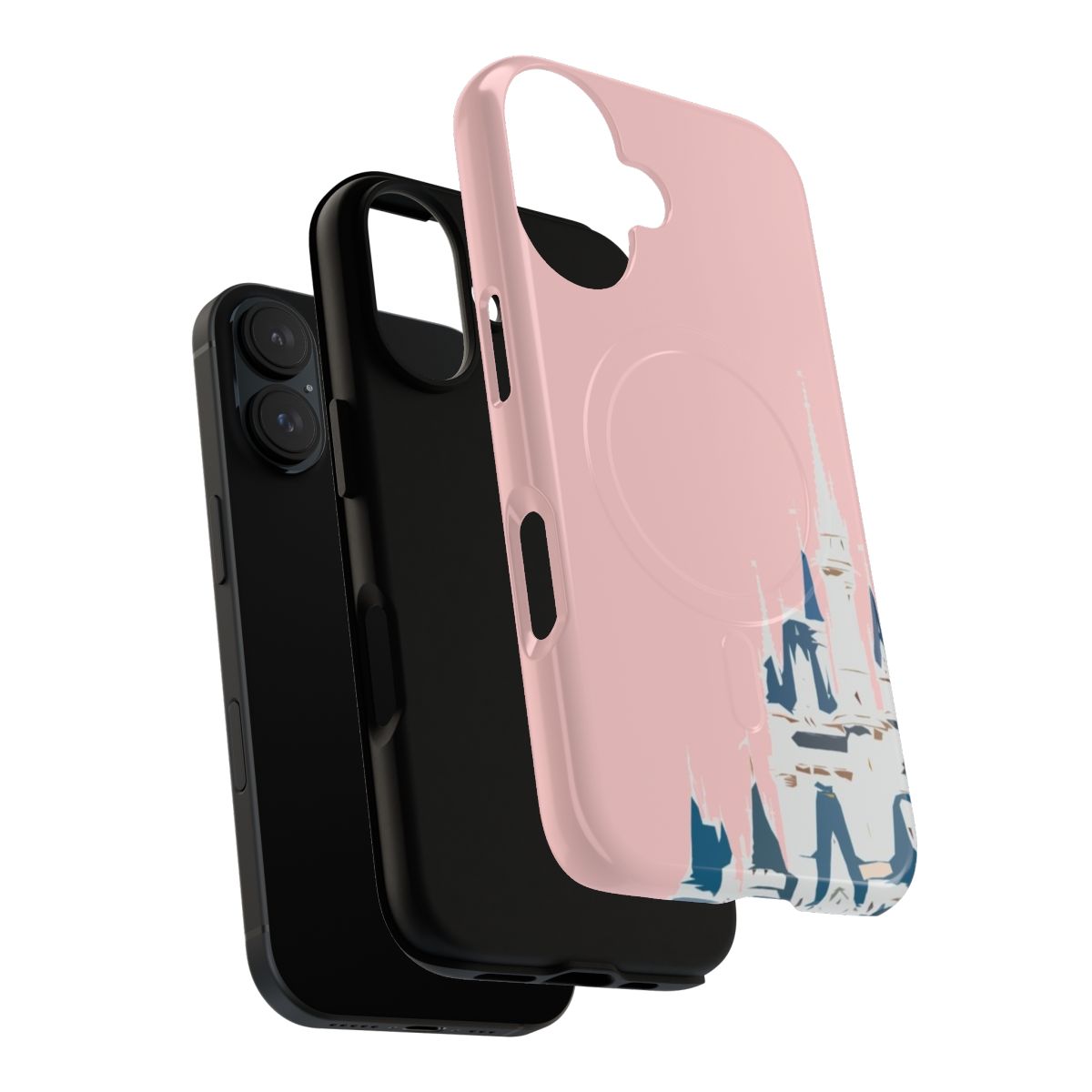 Millennial pink phone case with a stylized castle design - Layers