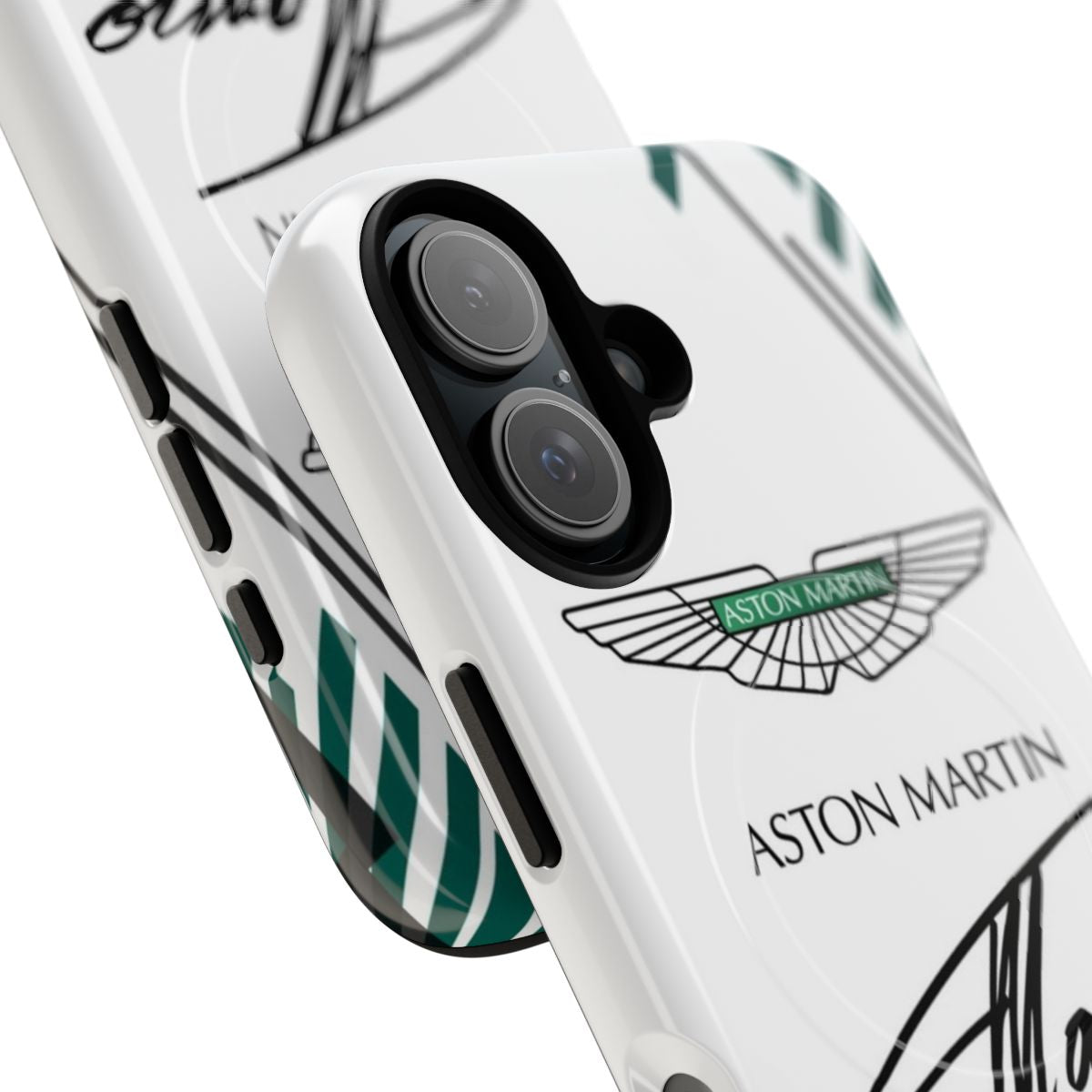 Premium magnetic tough phone case featuring a Fernando Alonso Aston Martin F1 design - Detail