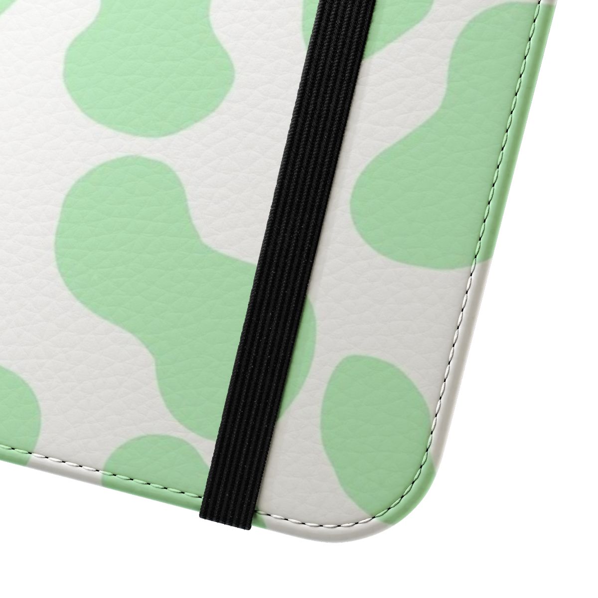 Mint green phone case with a cute cow pattern design - Close Up