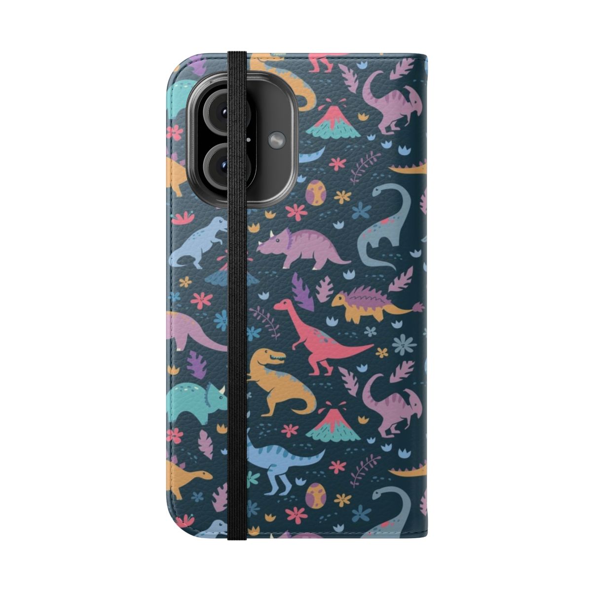 Vibrant dinosaur and botanical pattern phone case - Folded Front