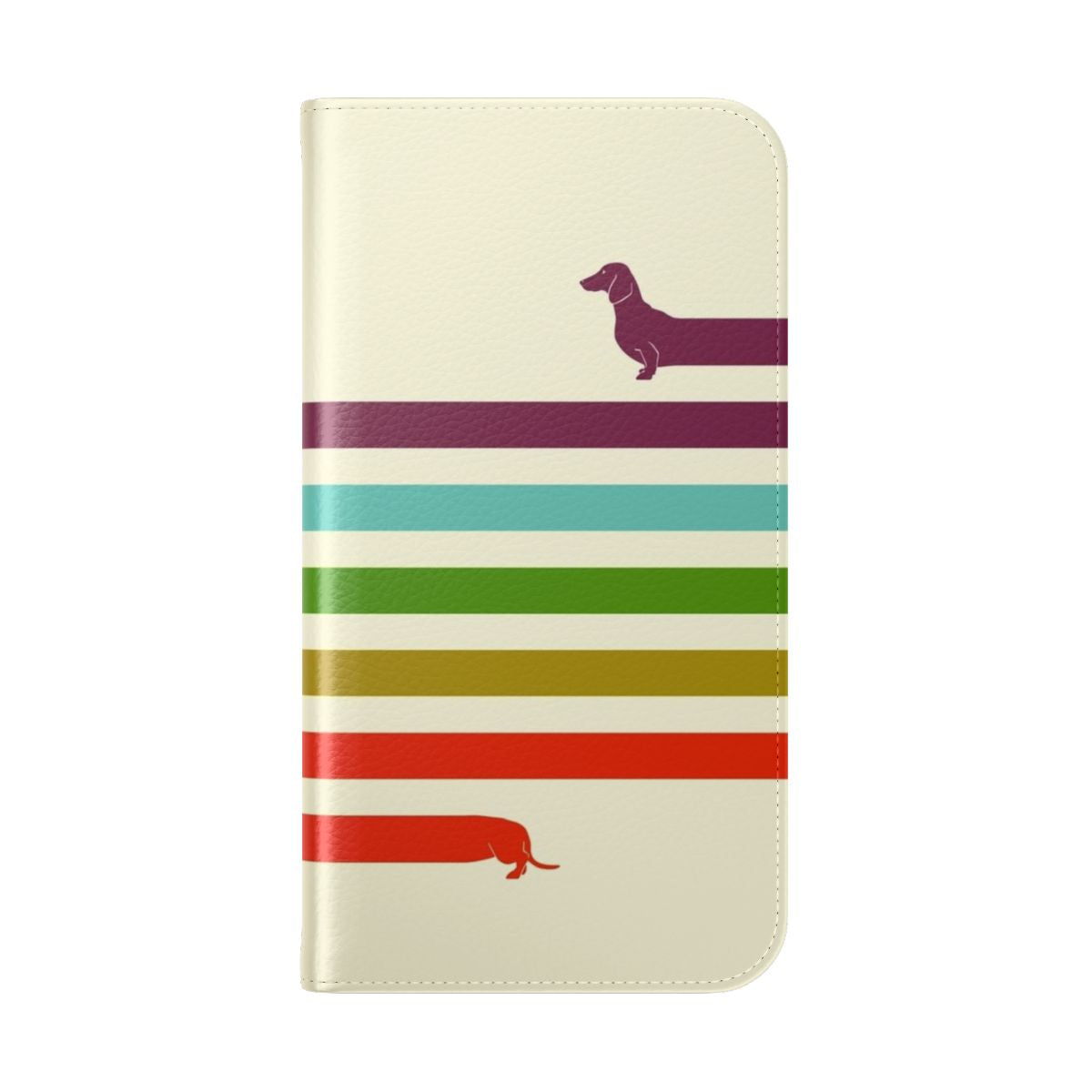 A long dachshund dog printed on a flip cover phone case. - Folded Back