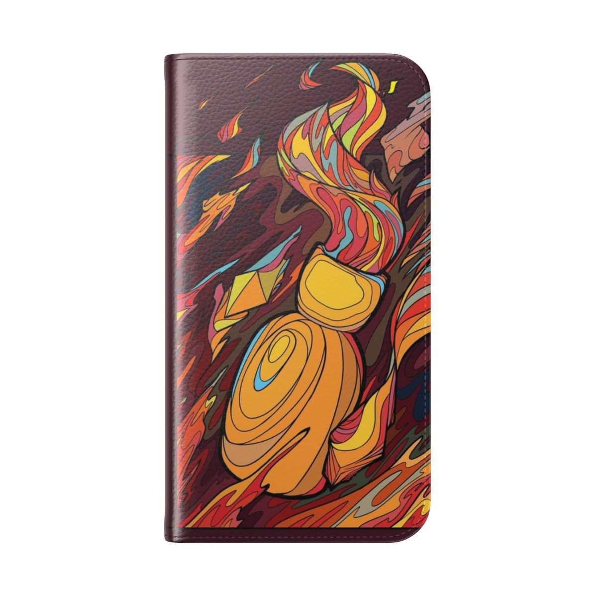 Stained glass phone case featuring fiery embers and Souls-inspired design - Folded Back