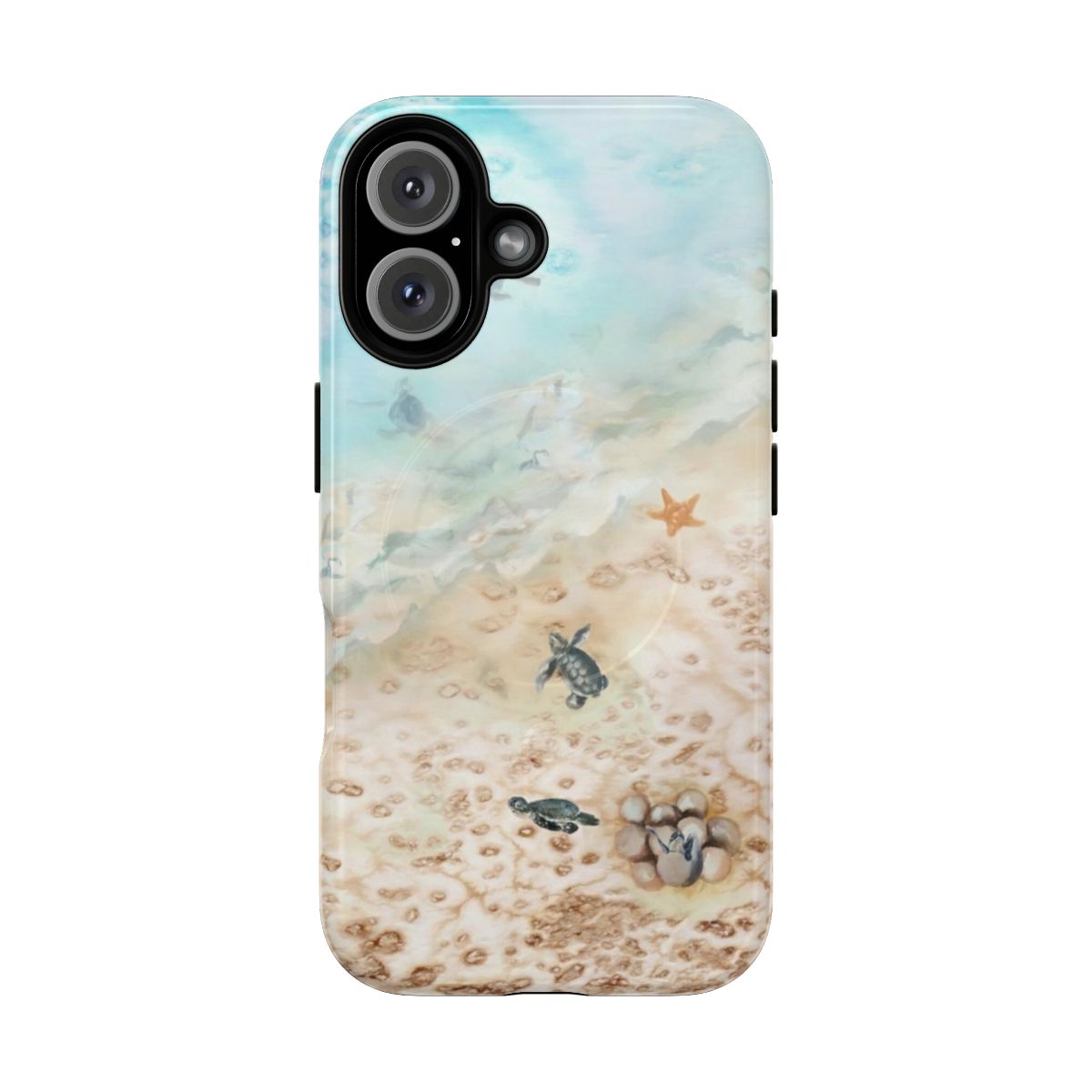 A vibrant, painterly image of a sea turtle swimming in the ocean depicted on a tough phone case