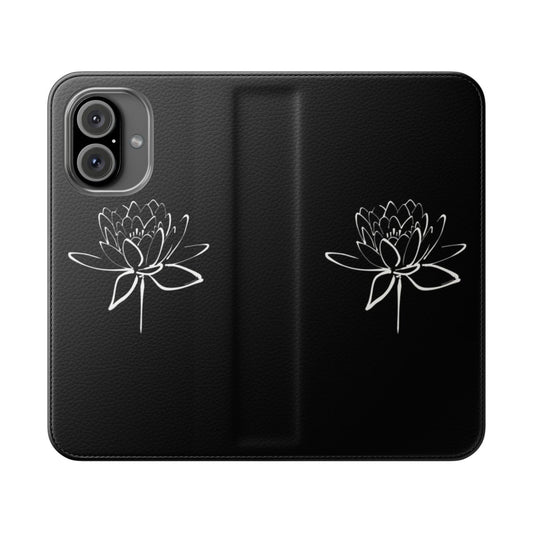 A minimalist and artistic phone case featuring a lotus flower design in calligraphy style.