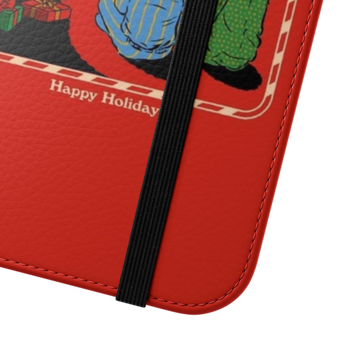 Vintage-style flip phone case with Christmas-themed graphic - Close Up