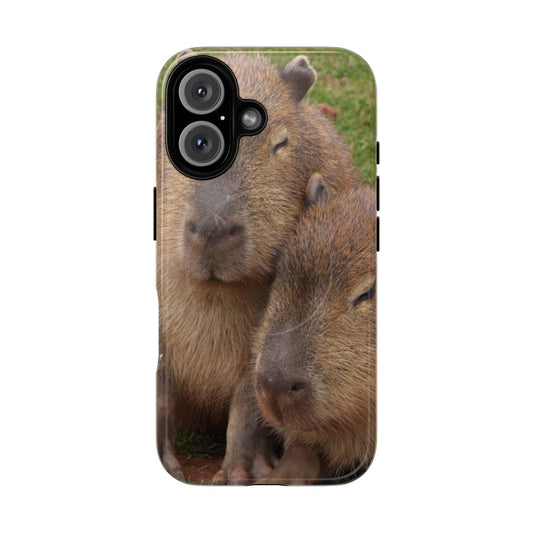 Magnetic tough phone case featuring a cute capybara design