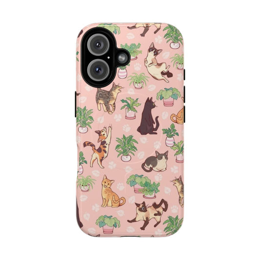 Cozy pink and white cat pattern magnetic phone case