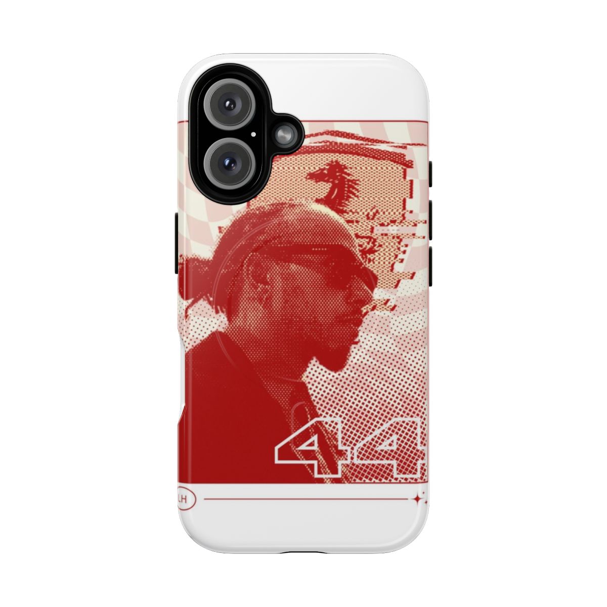 Sleek and durable magnetic phone case featuring a Lewis Hamilton inspired design for the 2025 Formula 1 season.