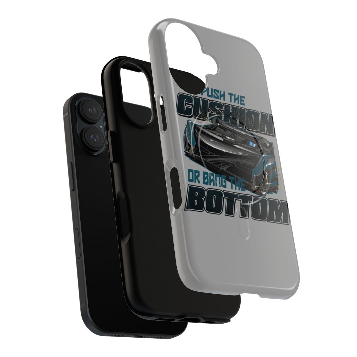 Image of a durable, magnetic phone case with a racing-inspired design. - Layers