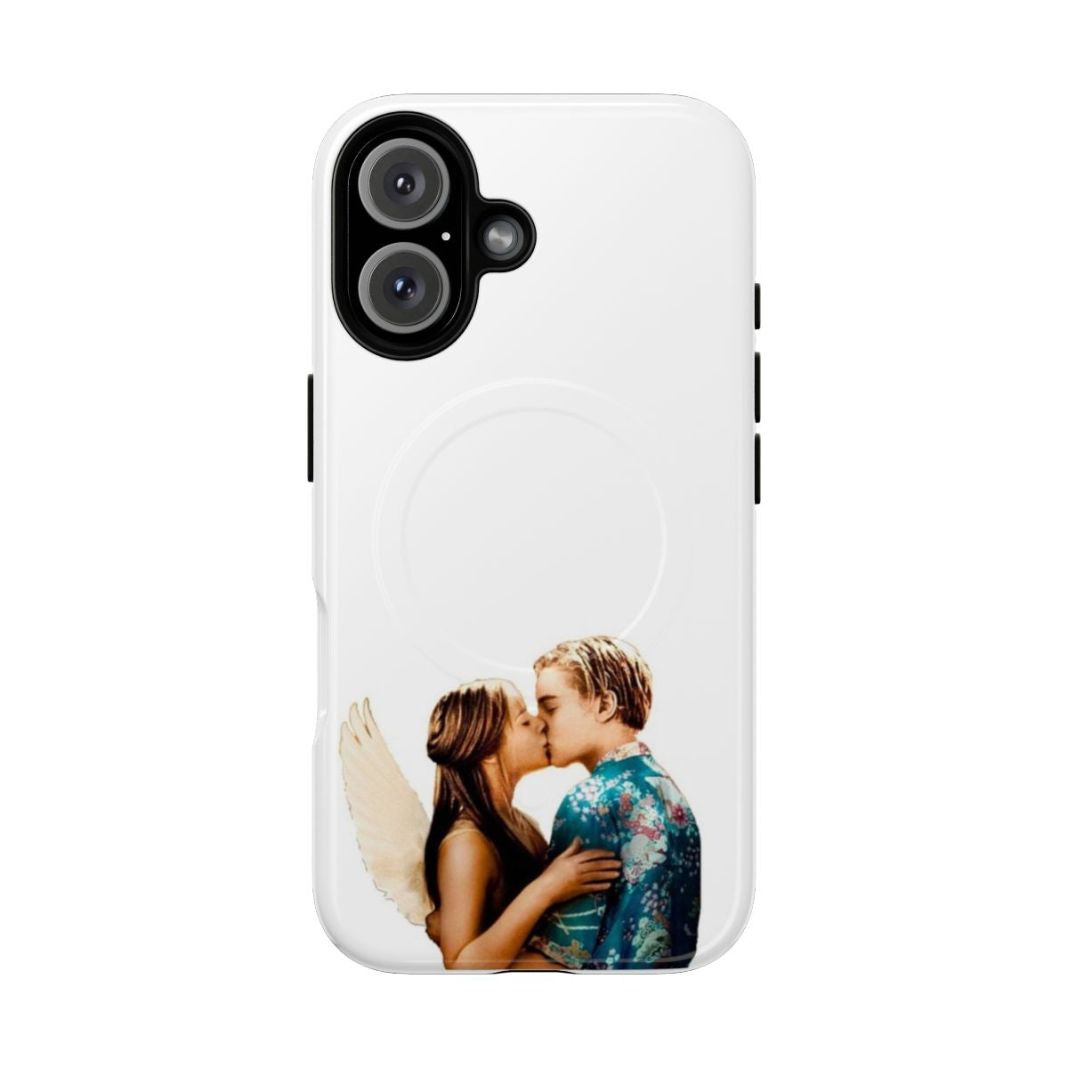 Vintage-style phone case featuring the iconic Romeo and Juliet movie poster