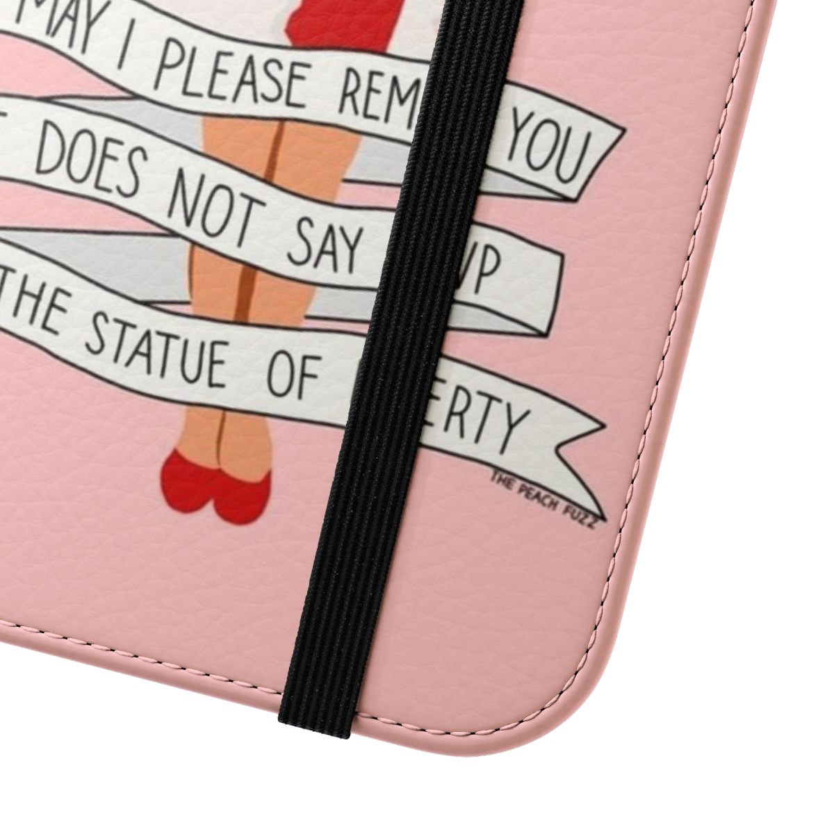 Peach Fuzz Flip Cover Phone Case featuring feminist and pop culture inspired design - Close Up