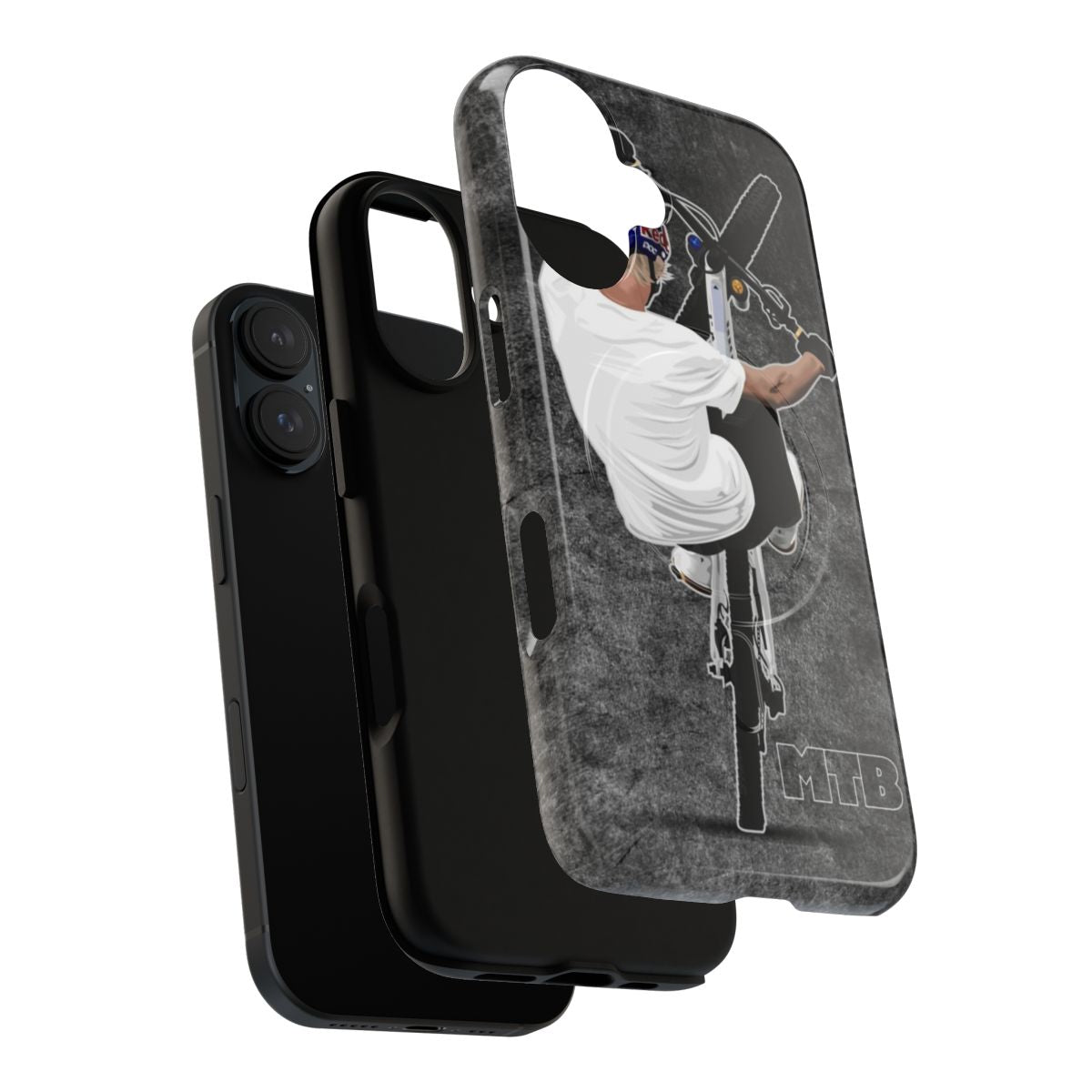 Magnetic phone case with a grunge grey wall design for mountain bikers - Layers