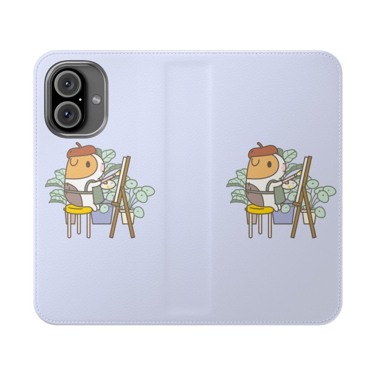 Artistic guinea pig in a beret holding a paintbrush on a flip cover phone case