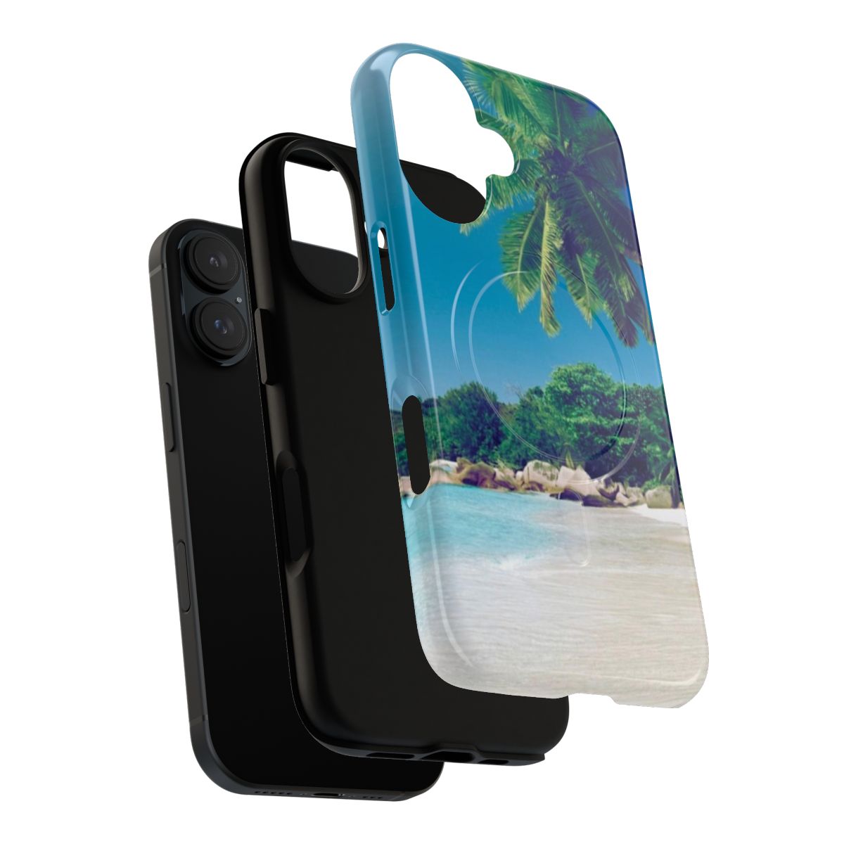 A beautiful phone case featuring a paradisiacal landscape with Caribbean palm trees and a vibrant blue sky. - Layers