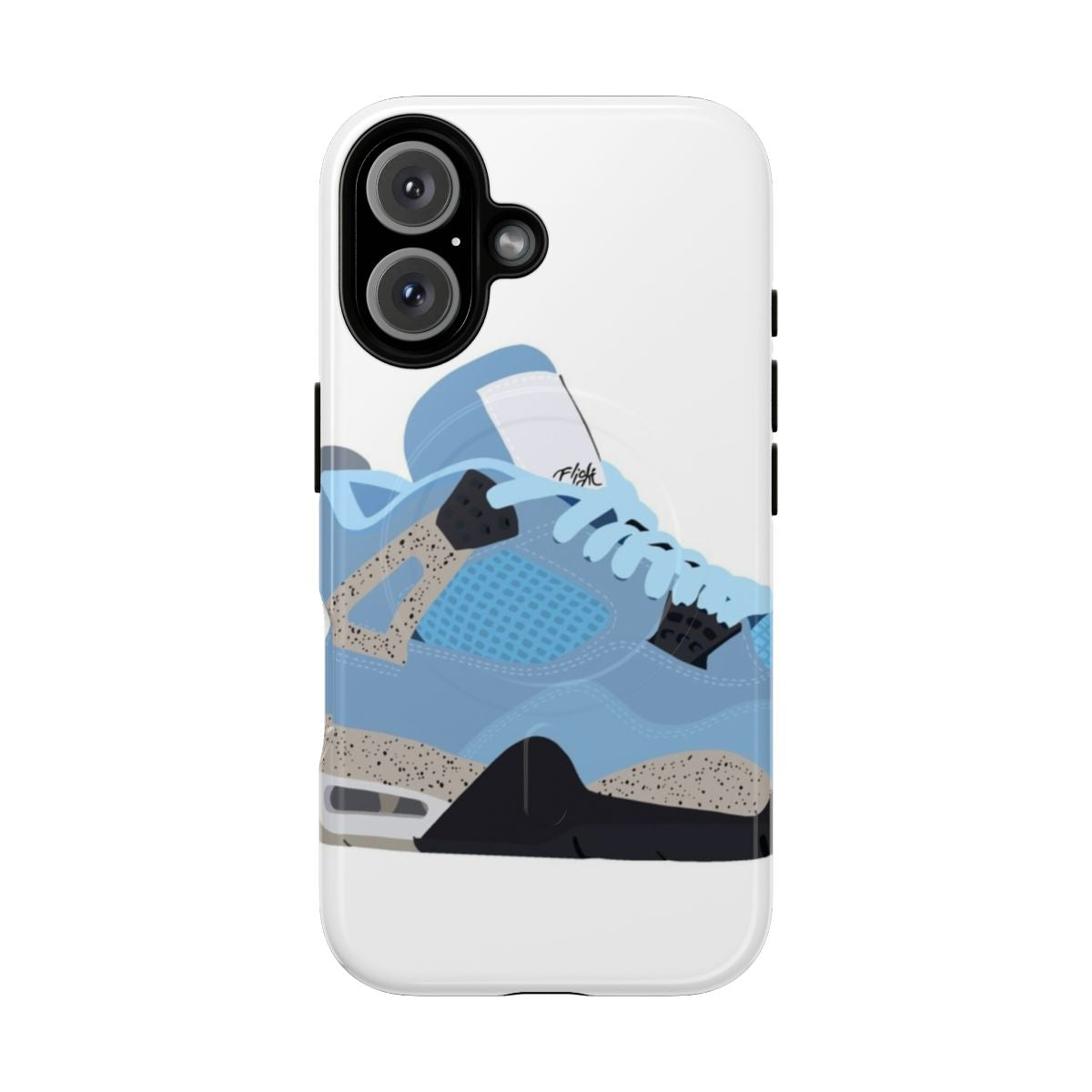 Custom phone case featuring an artistic rendition of the Jordan 4 University Blue sneaker