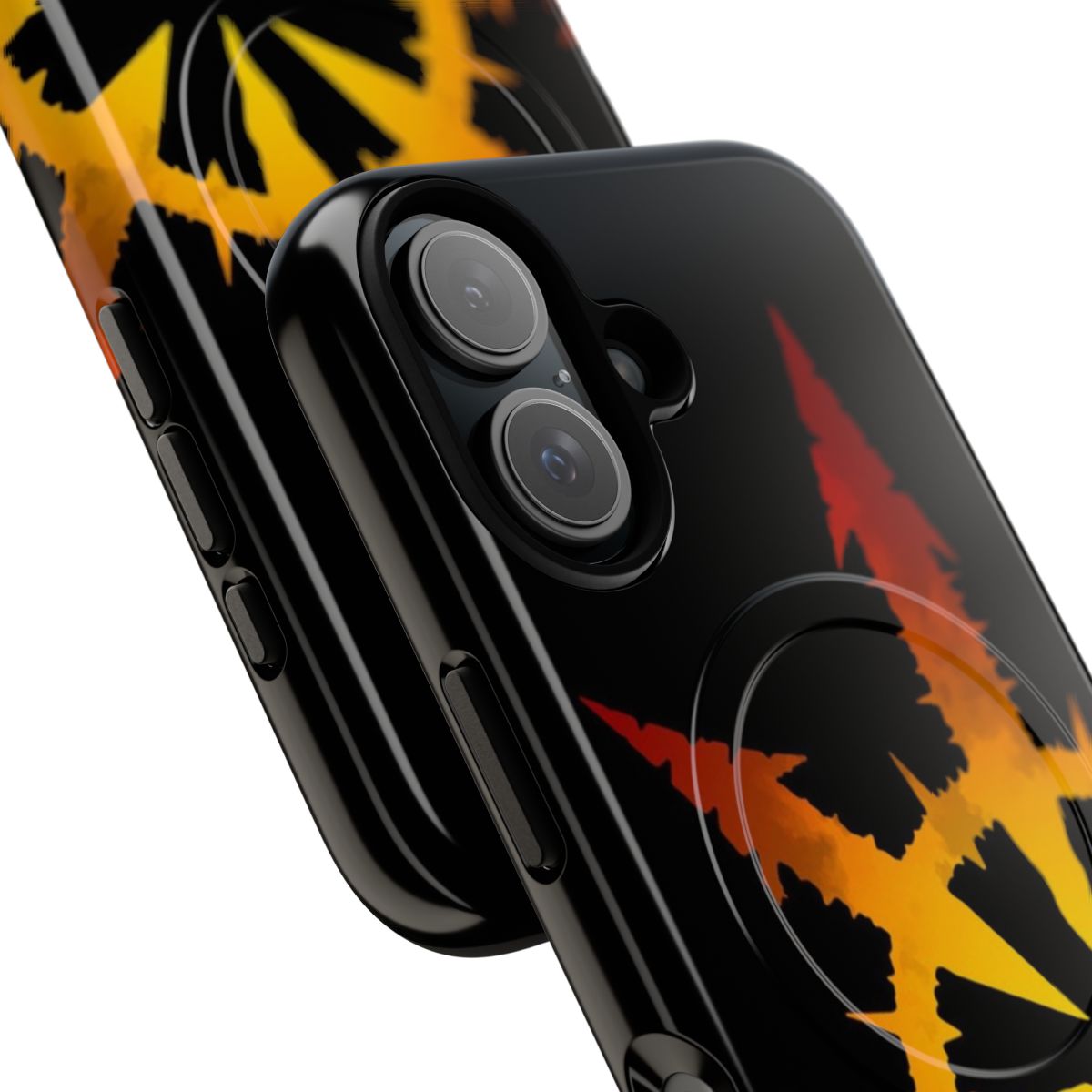 Chaos themed magnetic tough phone case with a burning design - Detail