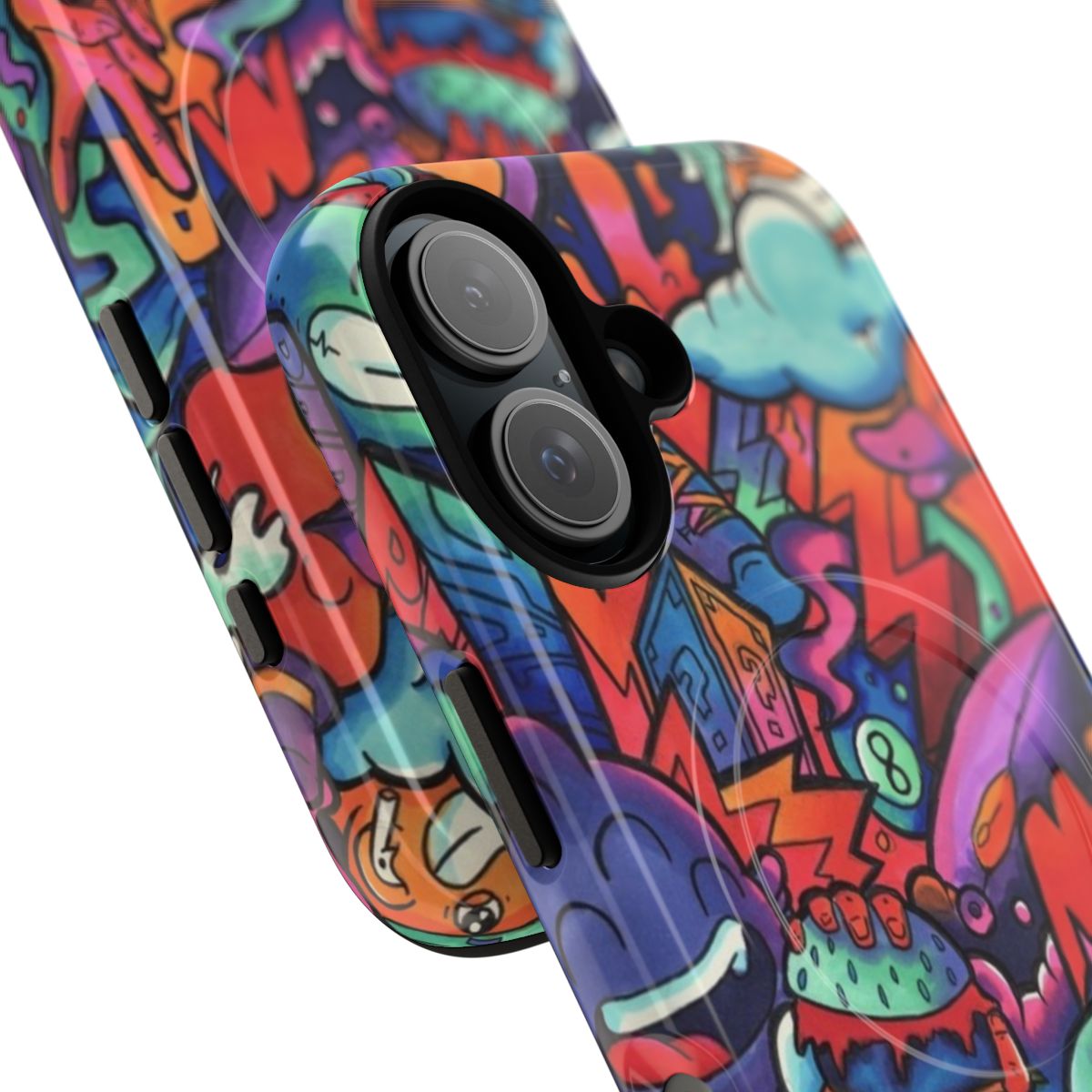 Colorful doodle art phone case with magnetic closure and tough design - Detail