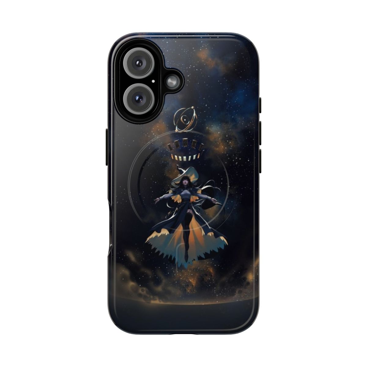 Vibrant phone case with a magical astrologian design featuring stars, galaxies, and cosmic elements.