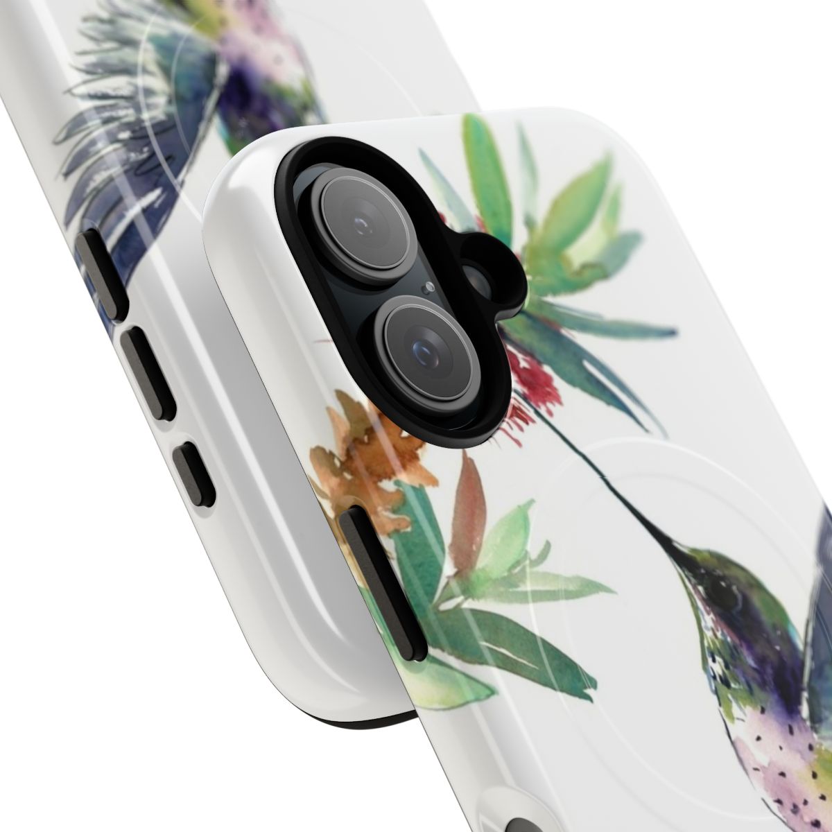 Hummingbird and flower phone case with a magnetic, tough design - Detail