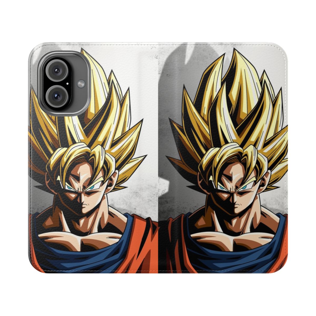 Goku-themed phone case with flip cover design