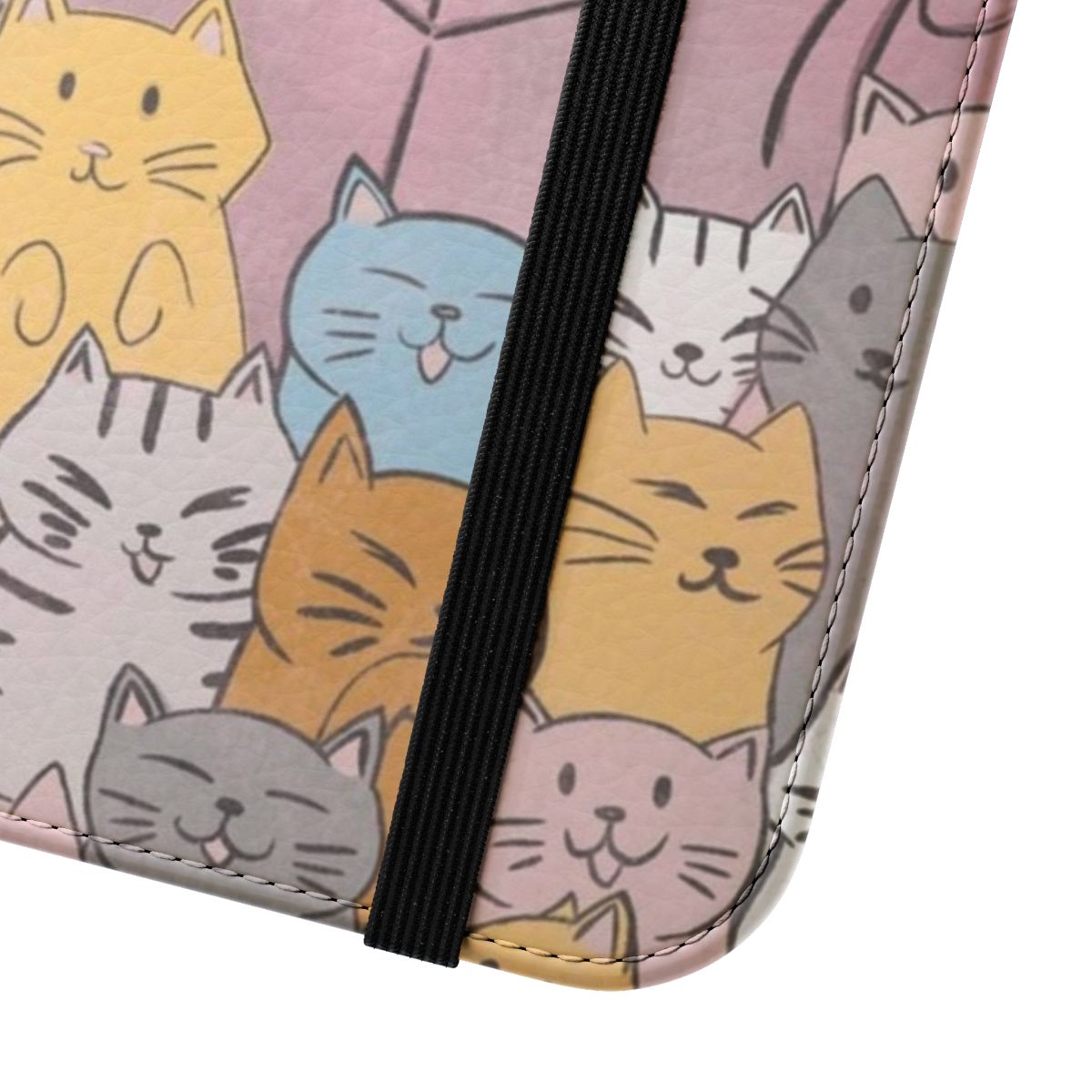 Pastel-colored flip phone case featuring adorable cats inspired by the Fullmetal Alchemist anime series. - Close Up