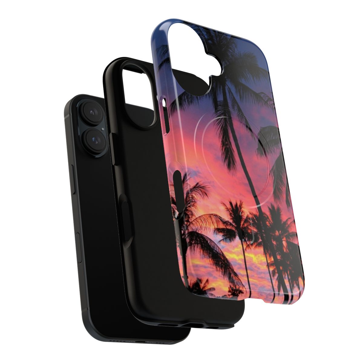 Colorful tropical palm tree phone case with sunset and paradise landscape - Layers