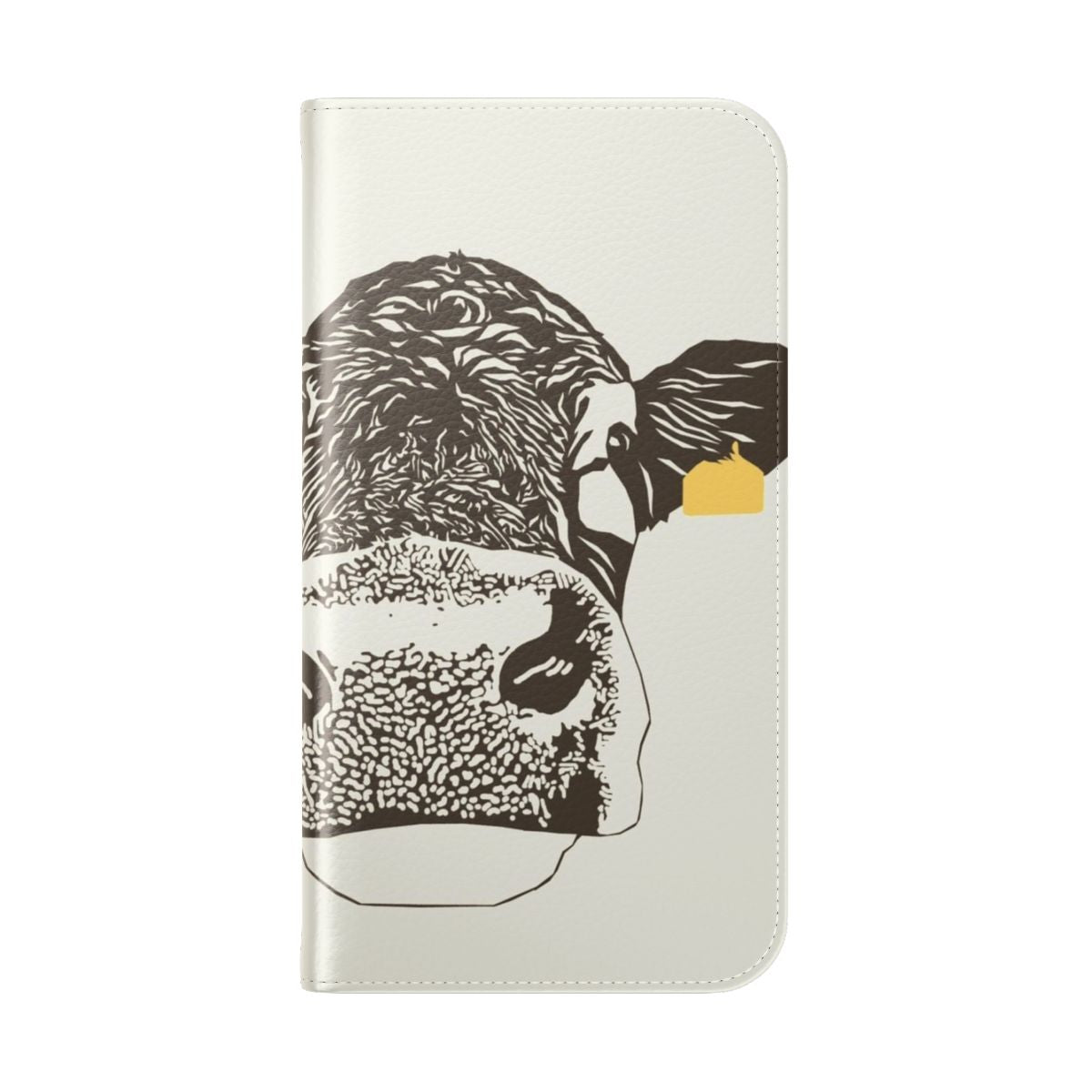 A stylish flip phone case featuring a lovely cow print design. - Folded Back