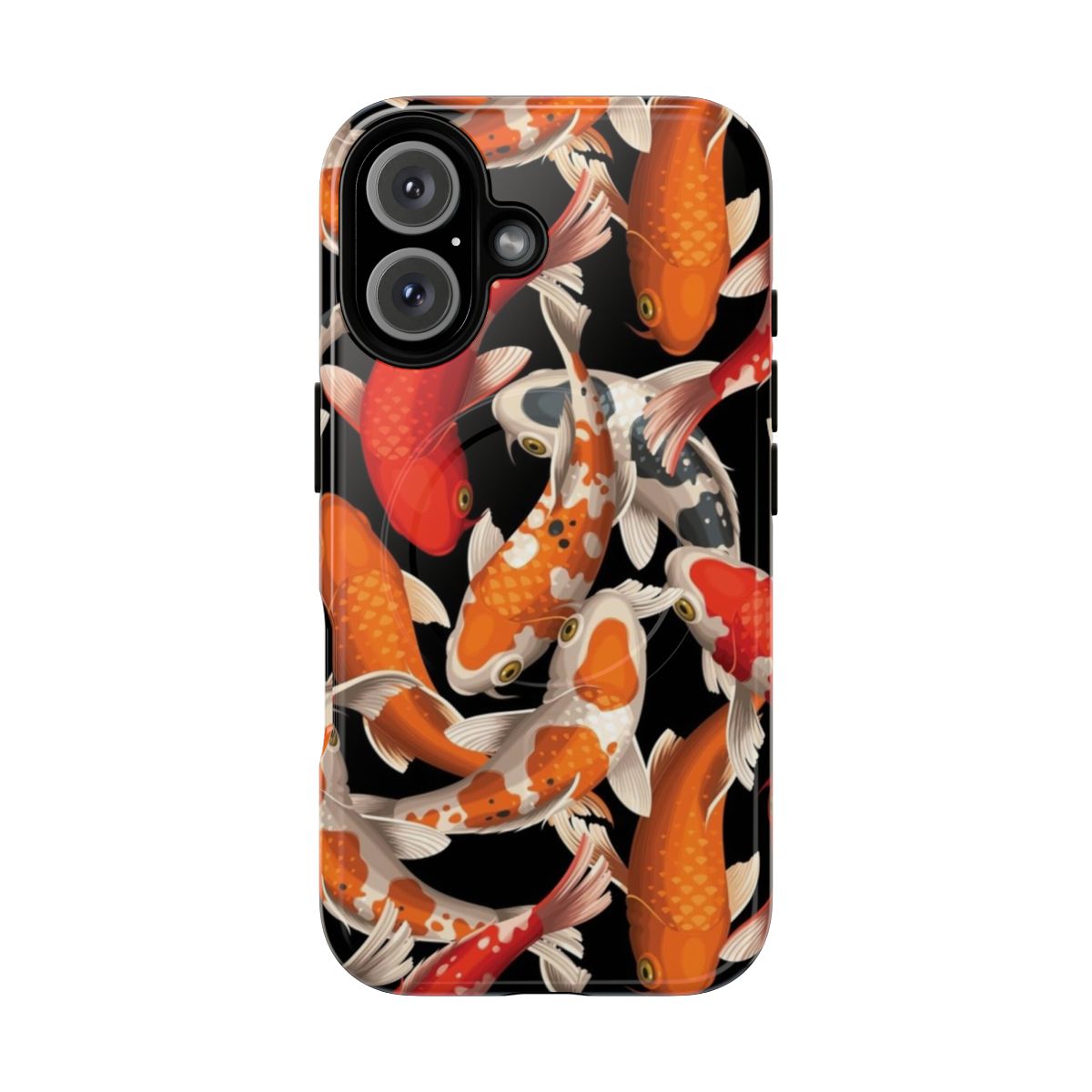 Vibrant koi fish swimming in a traditional Japanese pond, featured on a protective phone case.