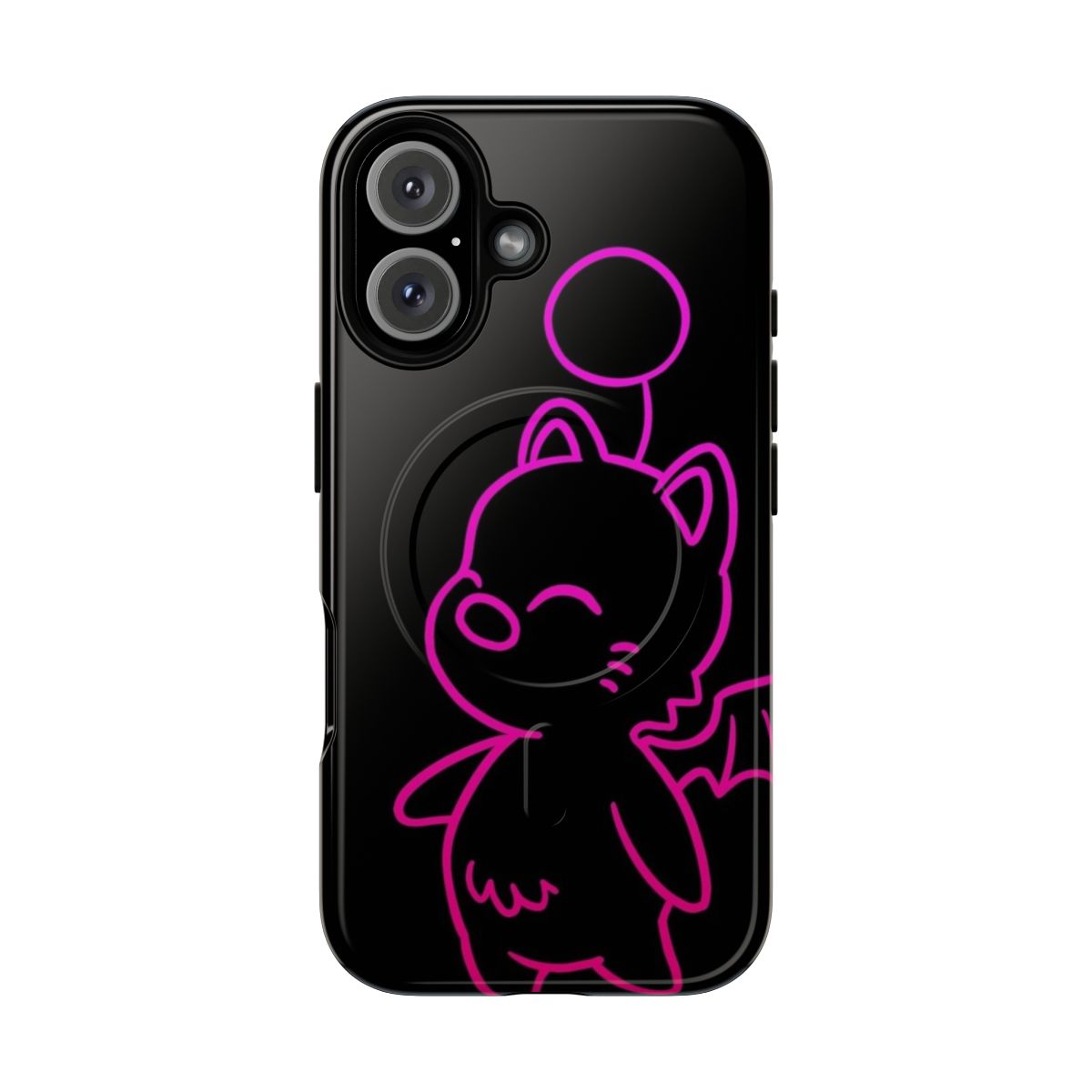 Minimalist phone case with a moogle lineart design, inspired by the Final Fantasy video game series.