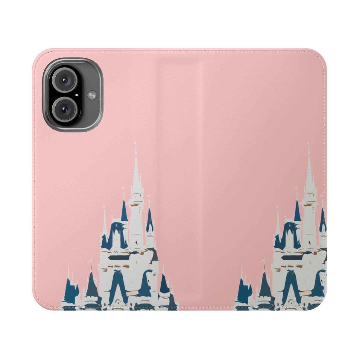 A stylish millennial pink phone case featuring a magical Disney castle design.