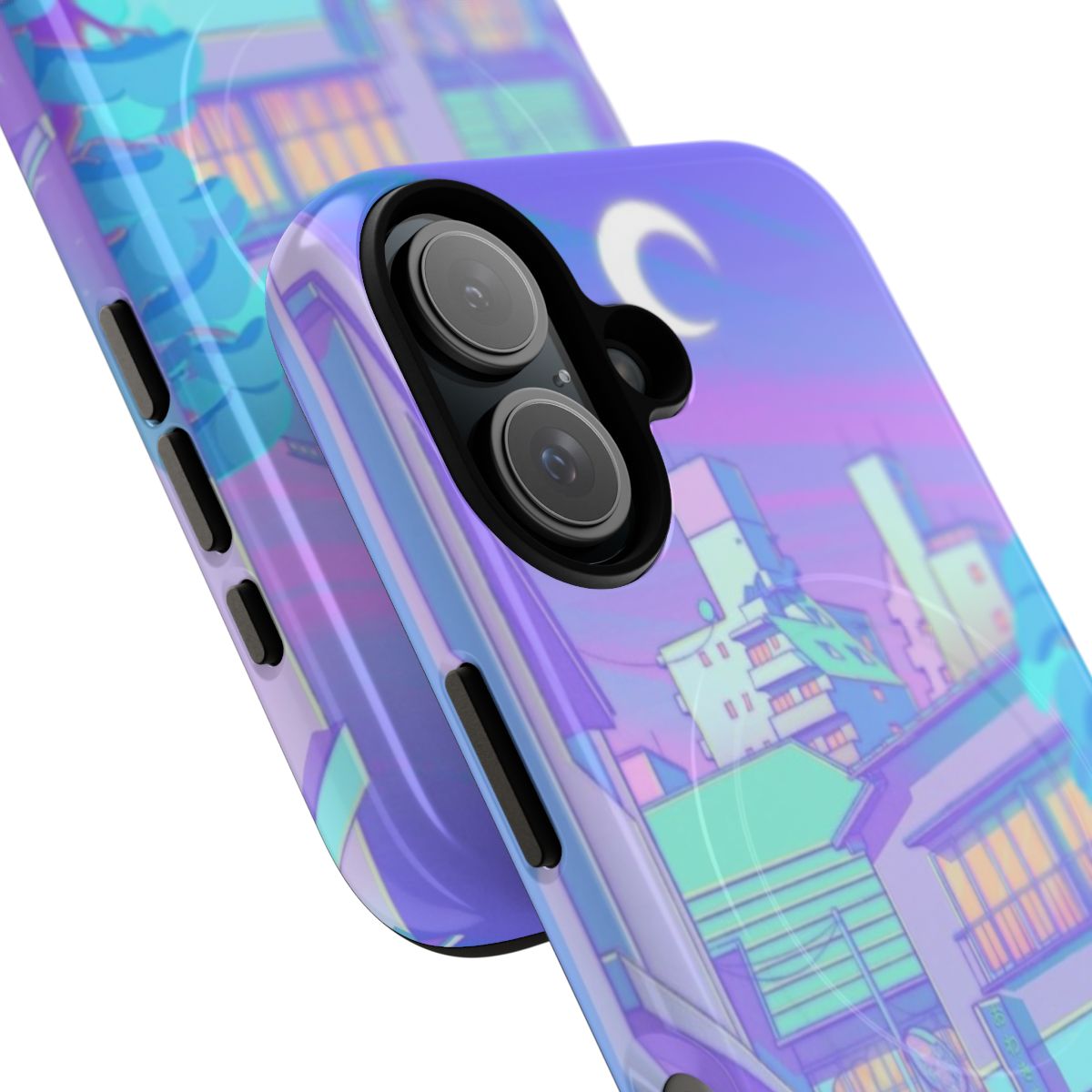 Artistic and stylish night utopia magnetic phone case with lo-fi, Sailor Moon, and cyberpunk inspired design - Detail