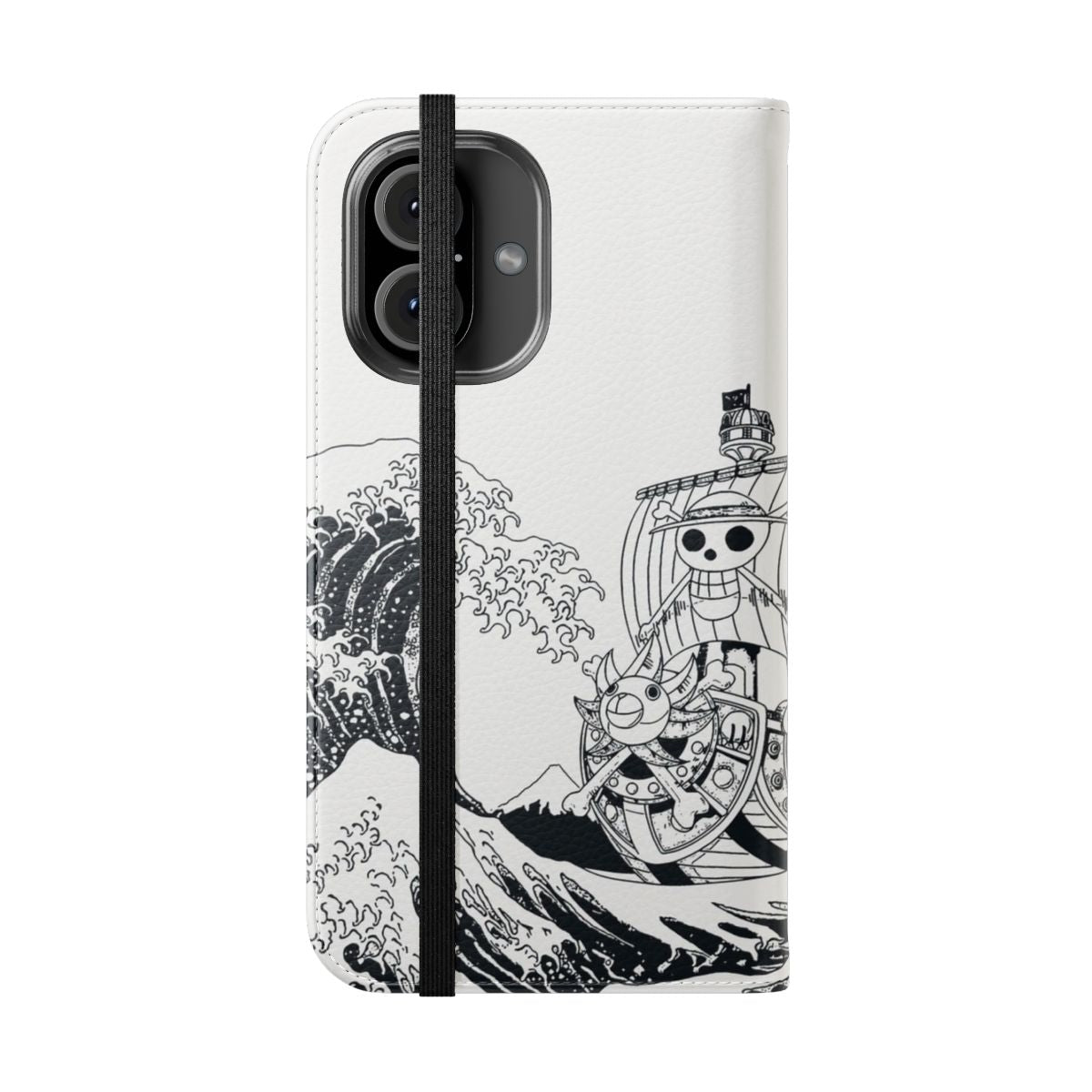 Anime-themed flip cover phone case with Kanagawa wave design - Folded Front